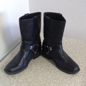Frye Black Leather Youth Harness Boots